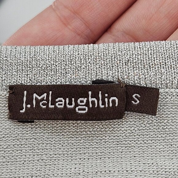 J. McLaughlin Ginger Metallic Stripe Sweater Silver Women’s Size S Preppy Party - Picture 6 of 11